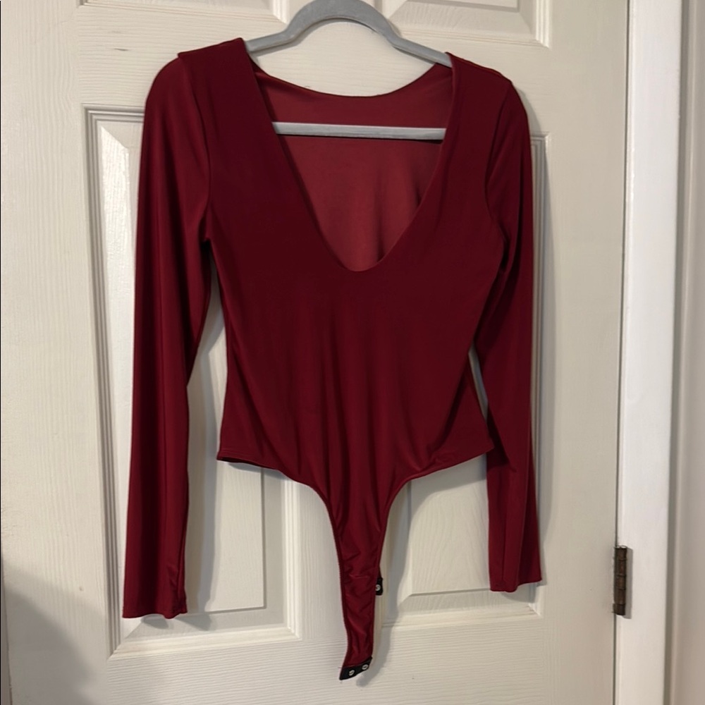 Elegant Red Long Sleeve Bodysuit